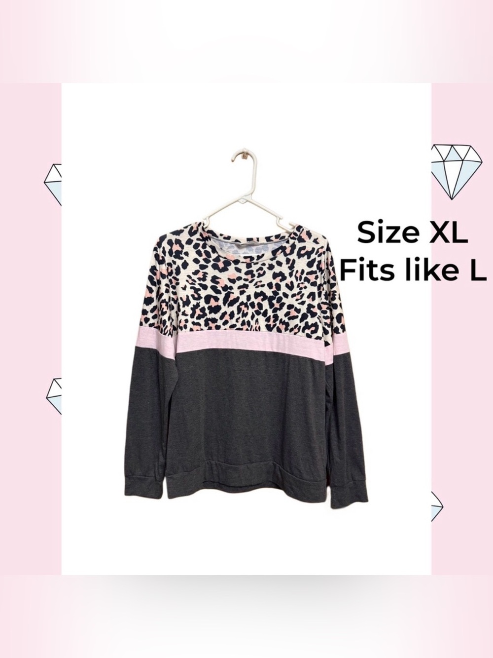 🩷 NWOT Leopard Colorblock Boutique Top Pink Gray Soft Chic XL Fits L